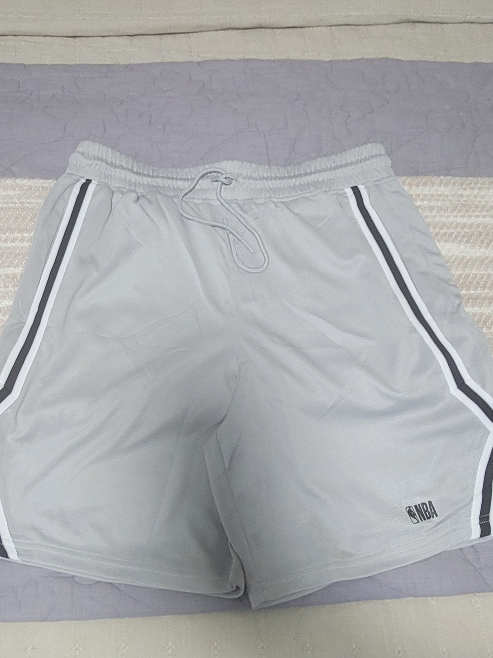 NBA Light Gray Athletic Shorts with Black & White Side Stripes